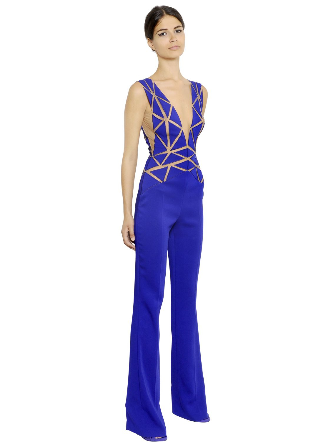 Zuhair murad Triangle Detail Viscose Cady Jumpsuit in Blue | Lyst