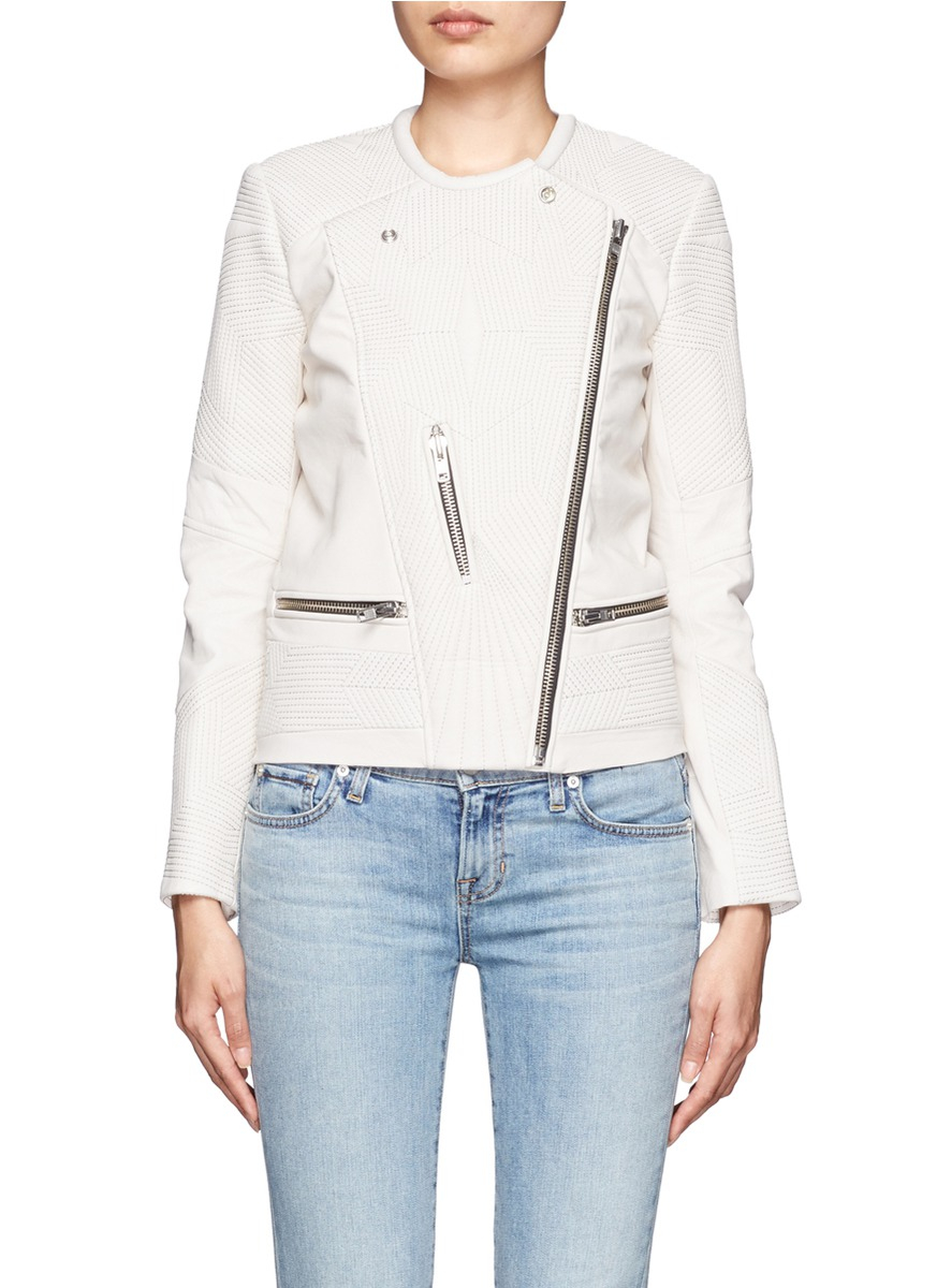 Iro Efia Stitch Panel Leather Biker Jacket In White Lyst Gallery