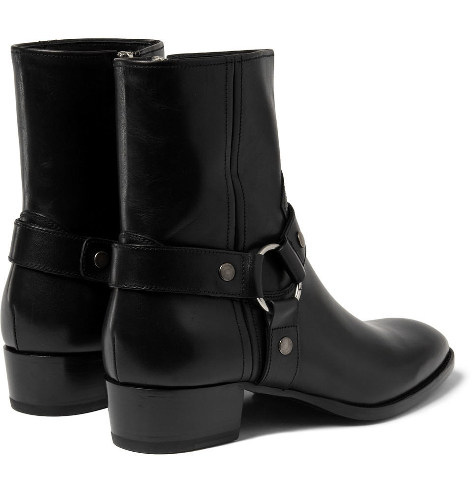 Lyst - Saint Laurent Leather Harness Boots in Black for Men