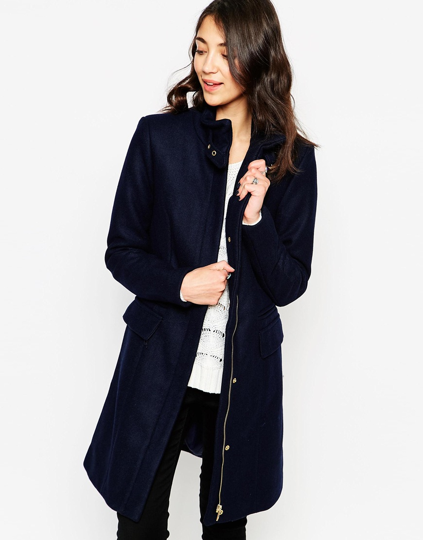 Lyst Vero Moda Long Lined High Neck Coat With Buckle Detail in Blue