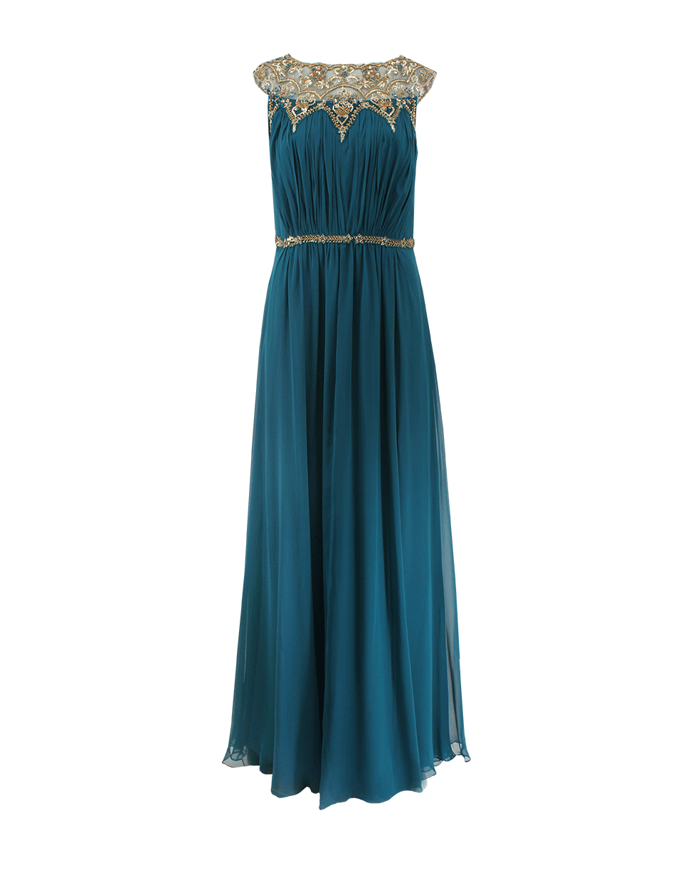 Notte By Marchesa Silk Chiffon Beaded Neck Gown in Blue (PEACOCK) | Lyst