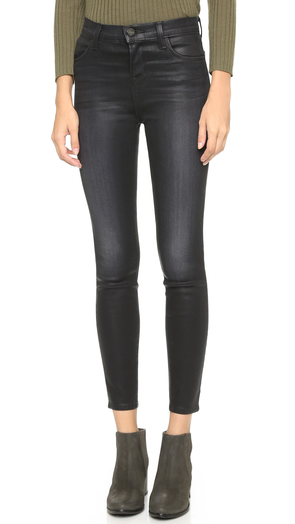 J brand Alana High Rise Coated Cropped Jeans in Black | Lyst