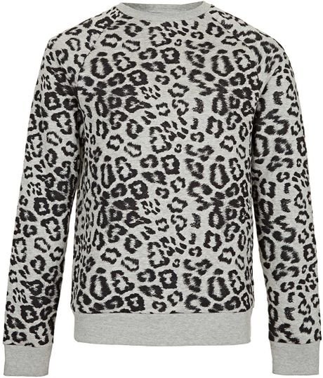 Topman Grey Quilted Leopard Print Sweatshirt in Gray for Men (Mid Grey ...