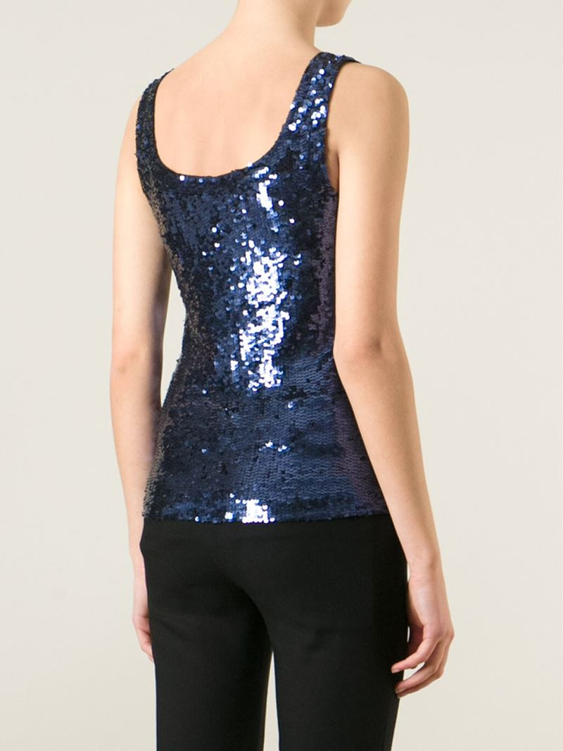 P.A.R.O.S.H. Sequin Embellished Tank Top in Blue - Lyst