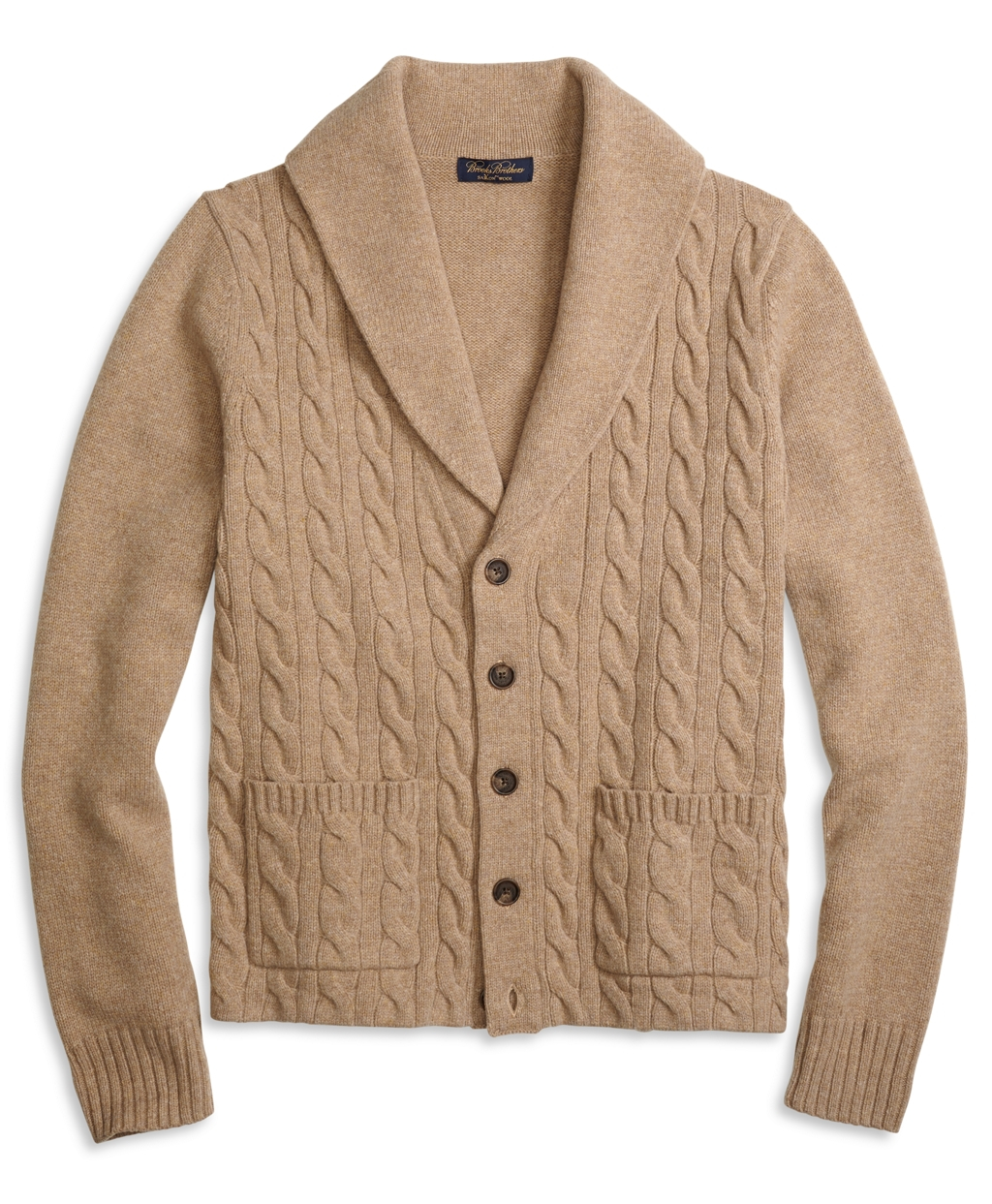 Brooks brothers Saxxon Wool Shawl Collar Cable Cardigan in Brown for ...