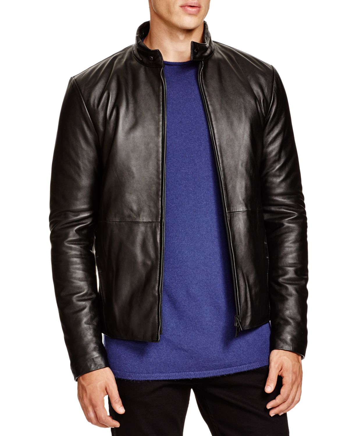 Lyst - Armani High Neck Leather Jacket in Black for Men
