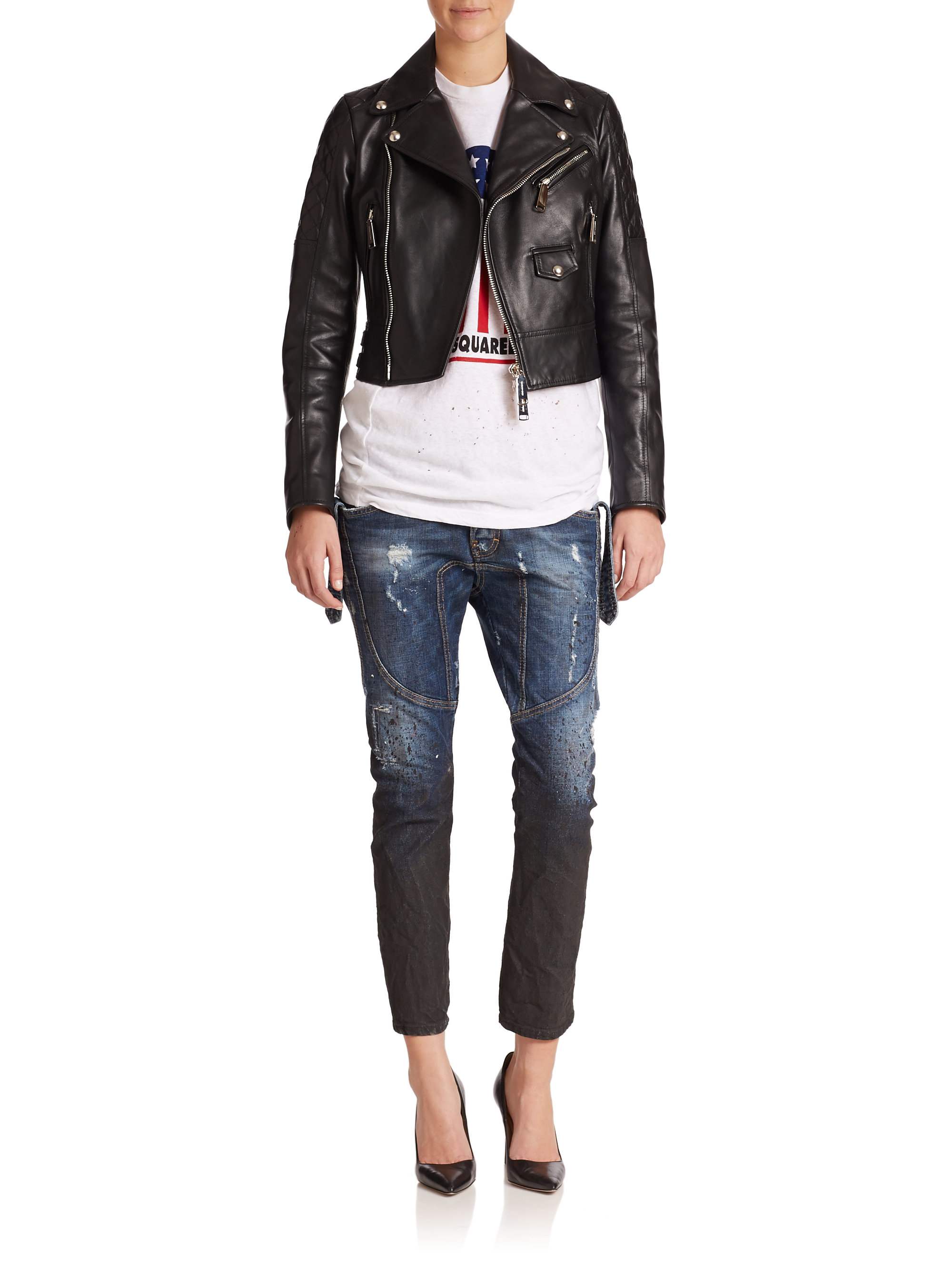 Dsquared² Icon Leather Moto Jacket In Black Lyst Gallery
