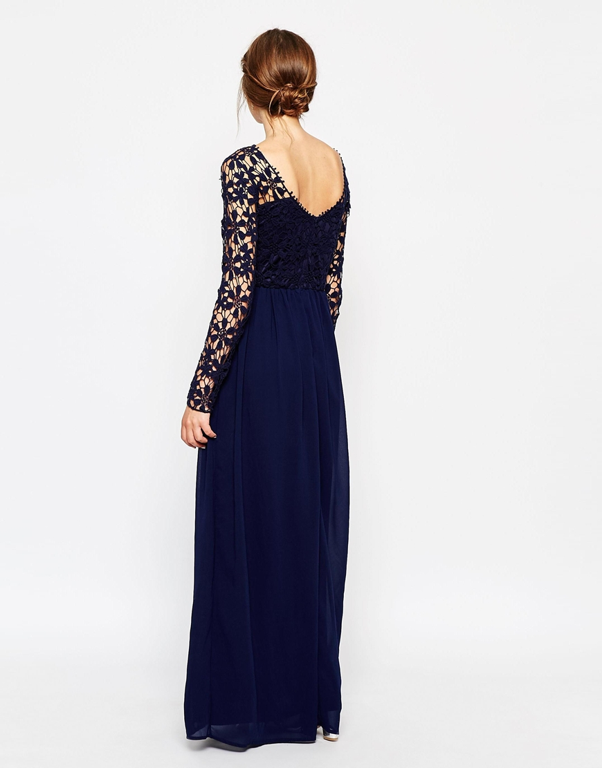 Lyst Club L Crochet Maxi Dress With Long Sleeves in Blue