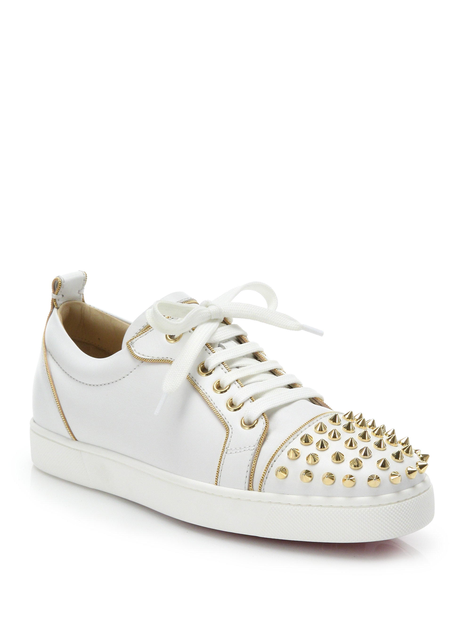 Christian louboutin Rush Studded Leather Sneakers in White | Lyst