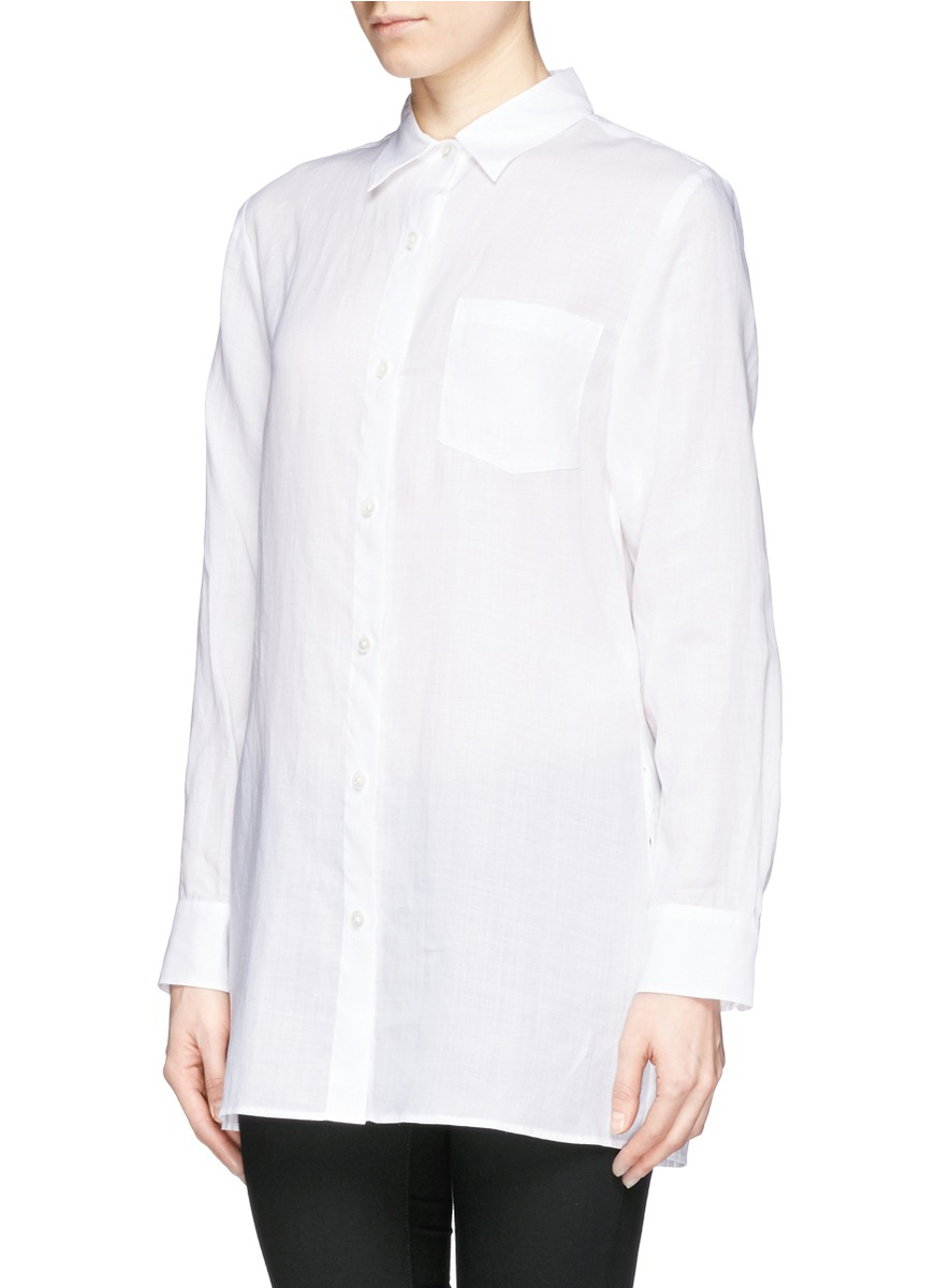 Theory 'naulia' Long Sleeve Ramie Shirt in White - Lyst