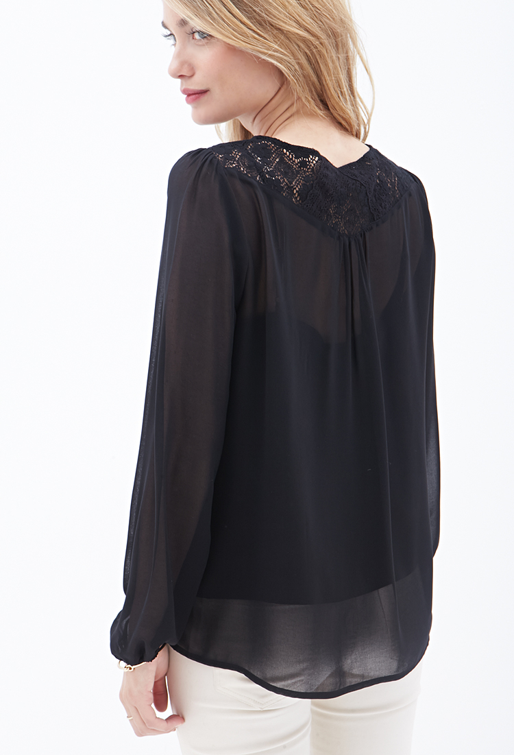 Lyst - Forever 21 Contemporary Lace-paneled Georgette Blouse You've Been Added To The Waitlist 