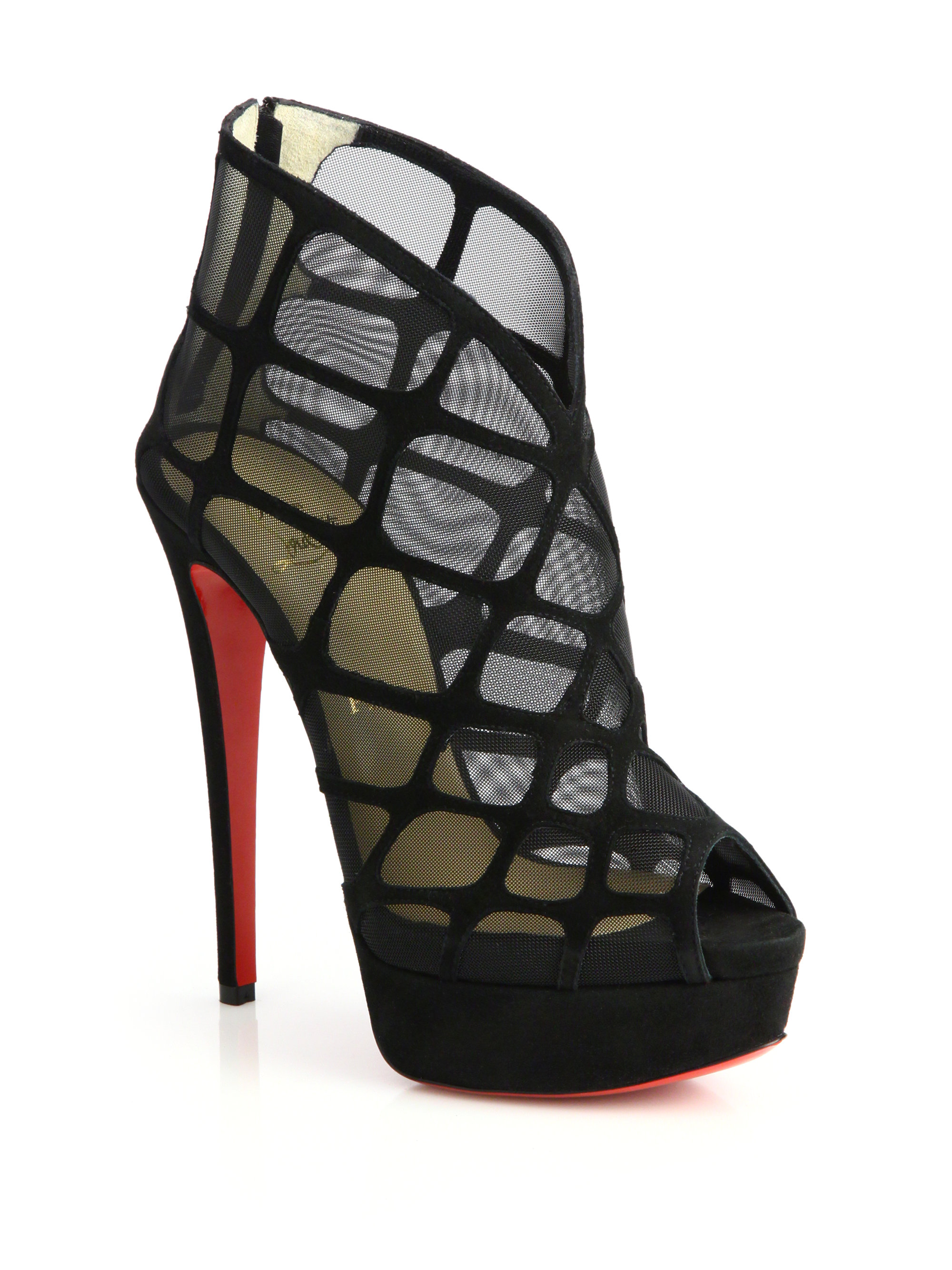 christian louboutin peep-toe wedges Black suede cutouts ...