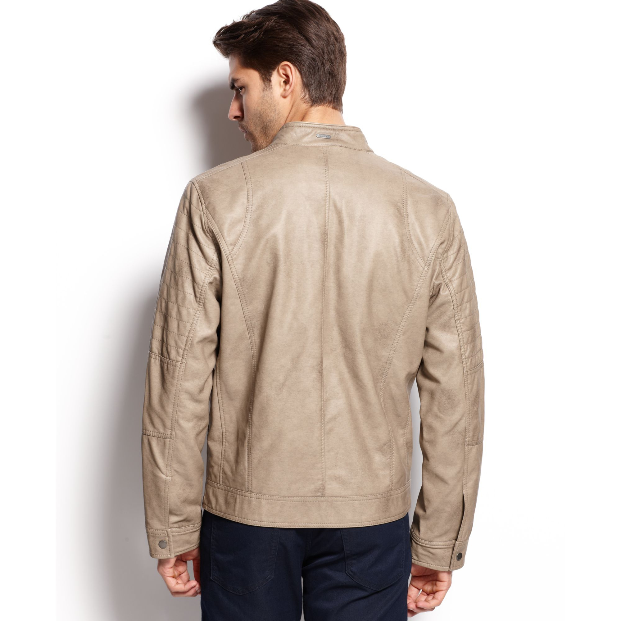 Lyst - Calvin Klein Faux Leather Moto Jacket in Natural for Men