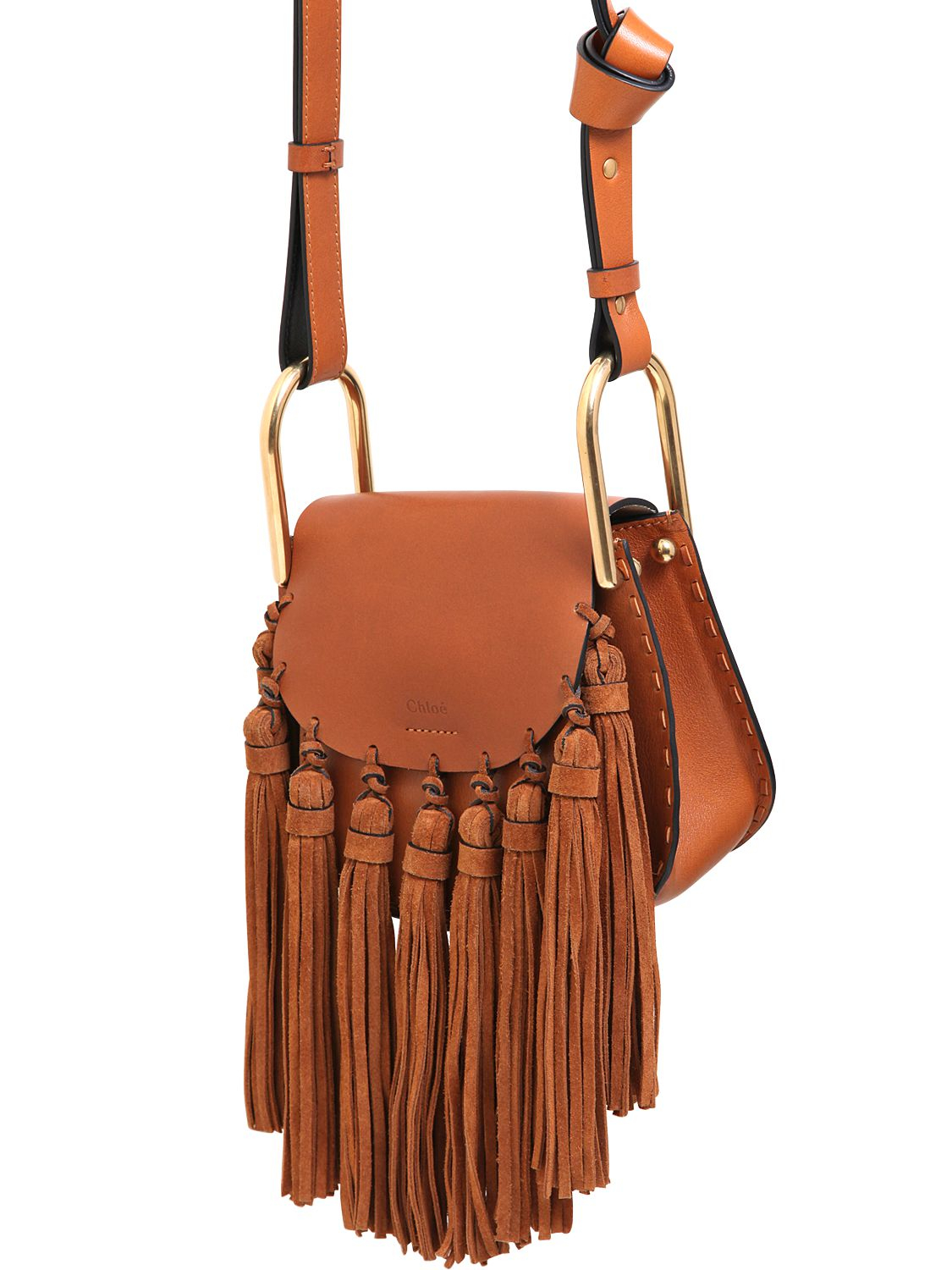 Lyst - Chloé Mini Hudson Leather Bag W/ Suede Tassels in Brown