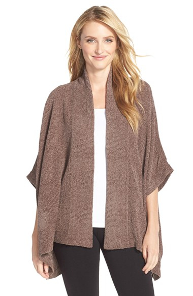 Natori 'holly' Chenille Open Front Cardigan in Brown (TAUPE) | Lyst