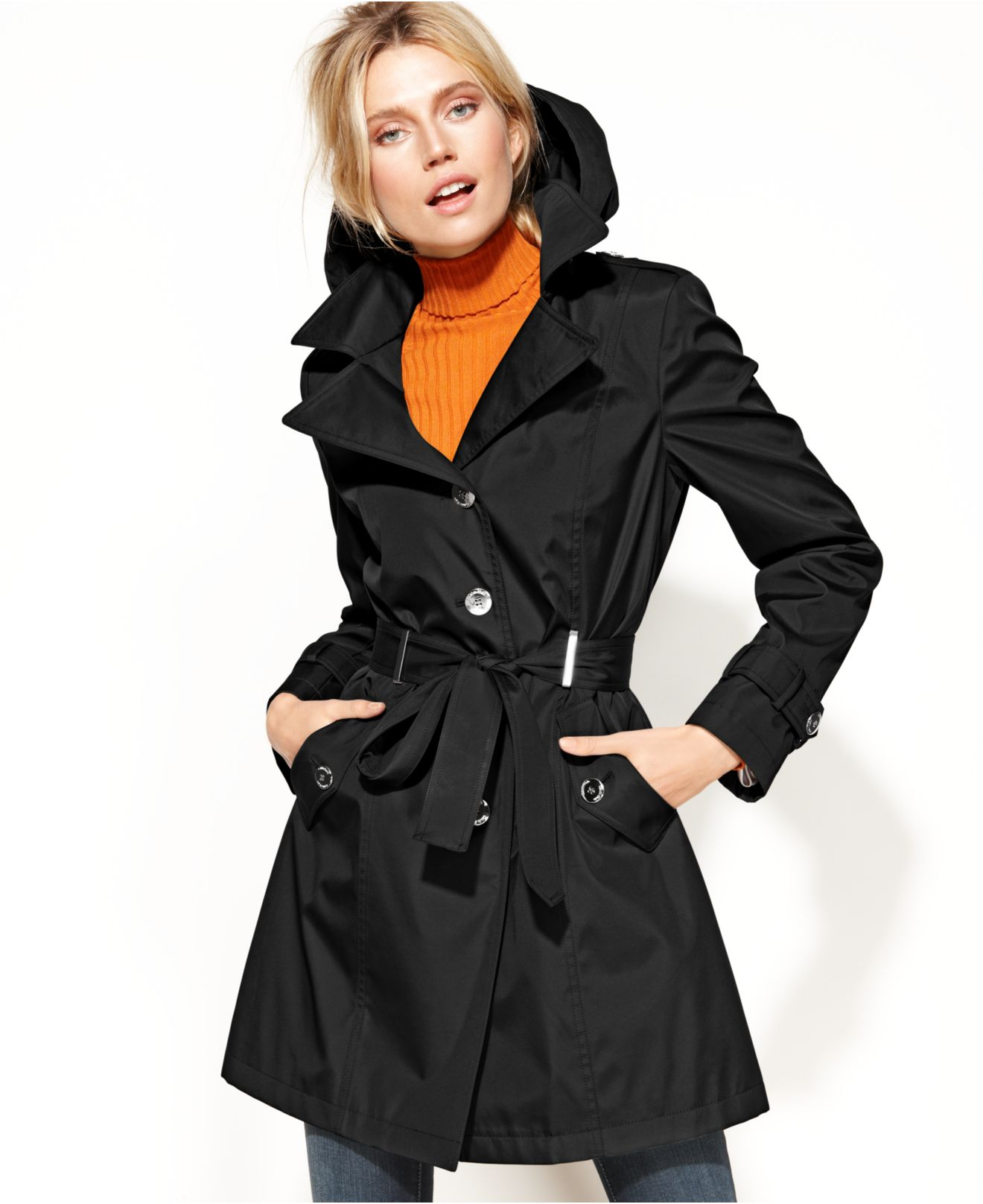 Lyst - Calvin Klein Petite Belted Trench Coat in Black