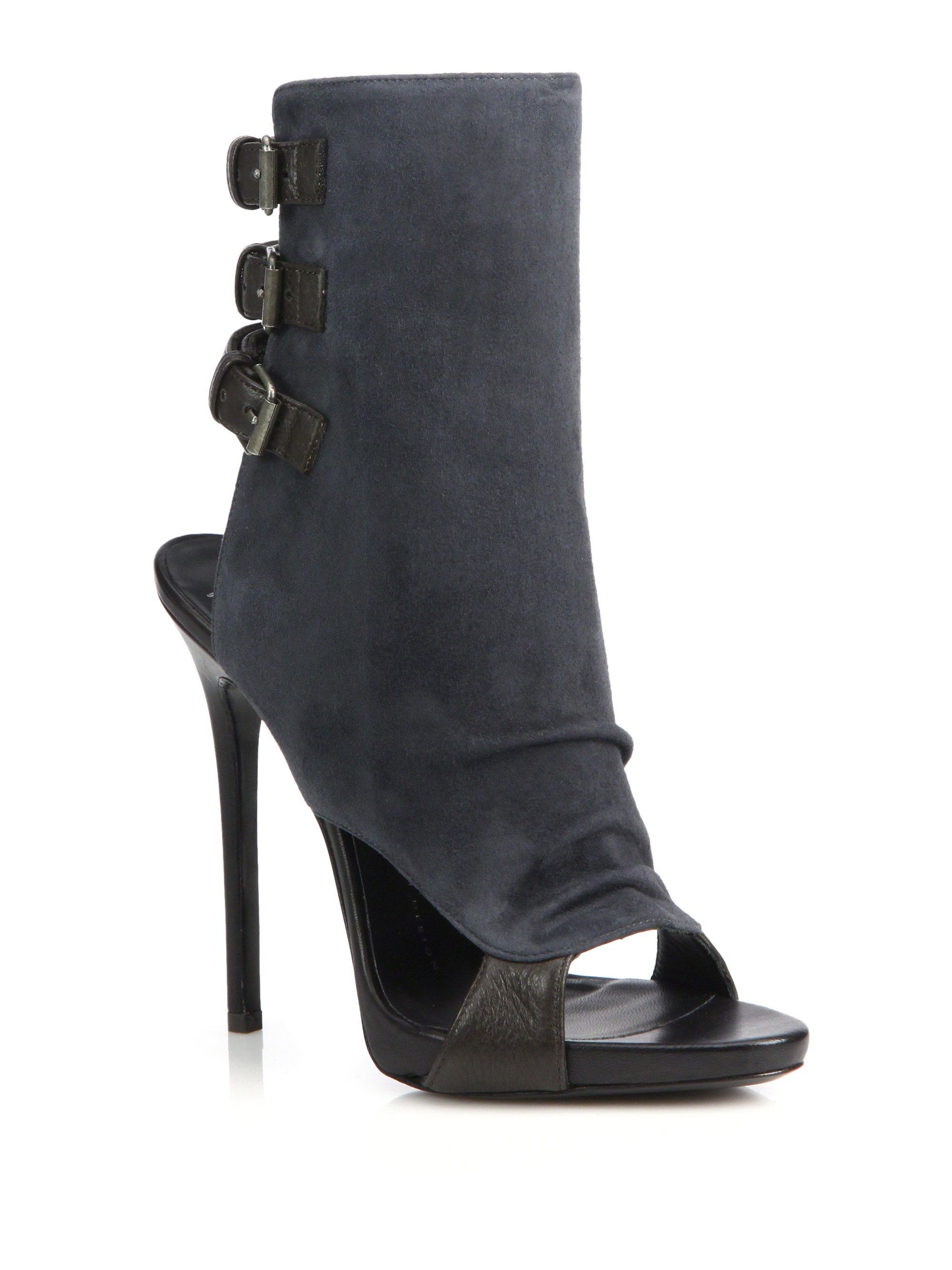 Lyst - Giuseppe Zanotti Suede & Leather Buckled Peep-toe Booties in Brown