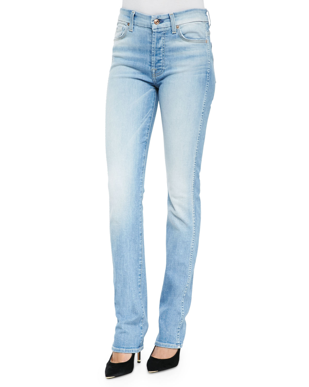 7 for all mankind High-Waist Light-Wash Straight-Leg Jeans in Blue | Lyst