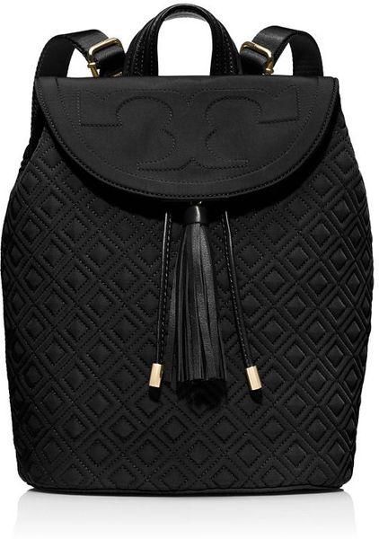 Tory Burch Fleming Nylon Backpack in Black | Lyst