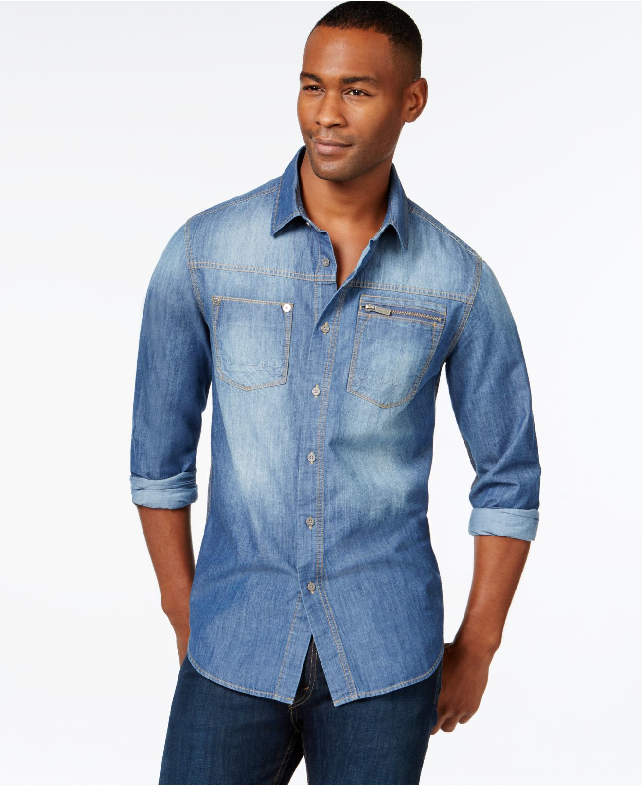 Lyst - Sean John Men's Vintage-wash Shirt in Blue for Men