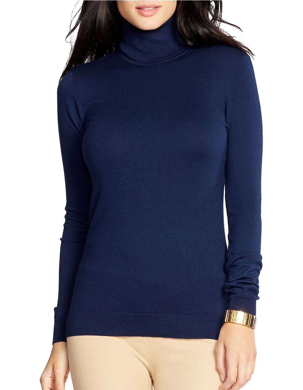 Lyst - Lauren By Ralph Lauren Silk-cotton Turtleneck Sweater in Blue