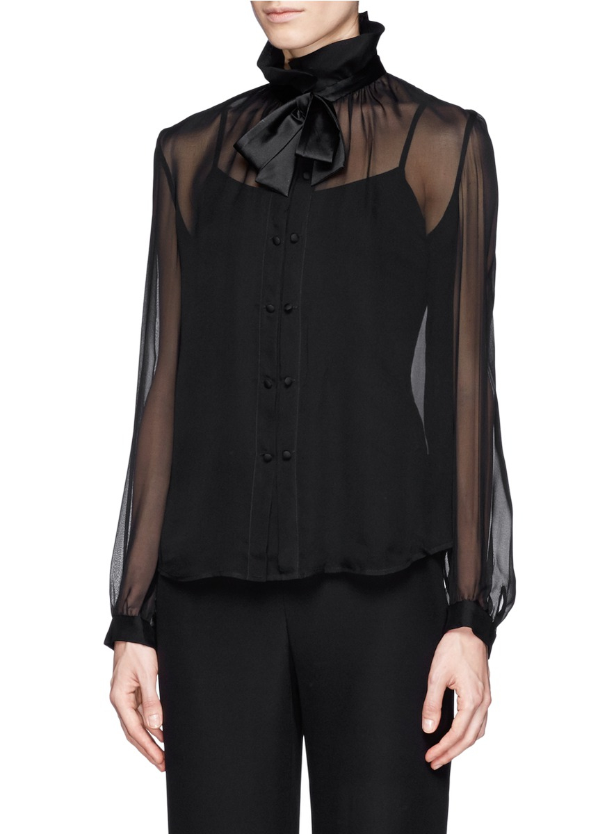 Lyst - Armani Tie Bow Sheer Silk Blouse in Black