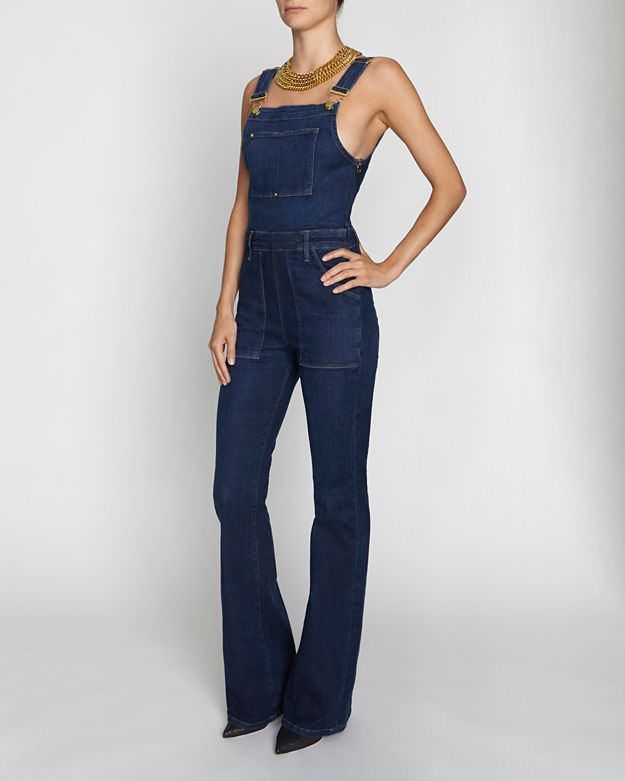 FRAME Le High Flare Overalls in Blue Lyst