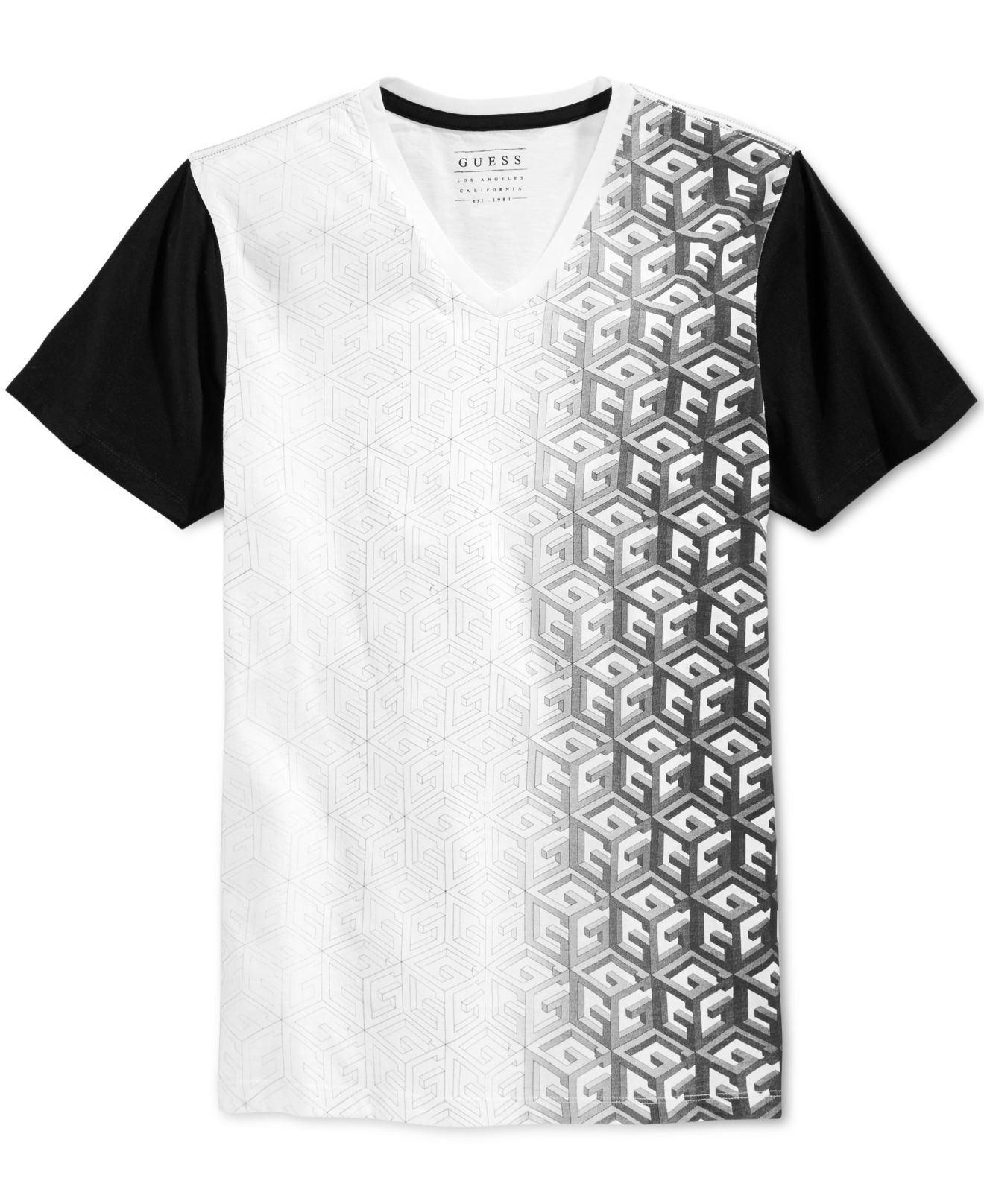 Lyst Guess Men's Ombré Geoprint Vneck Tshirt in White for Men