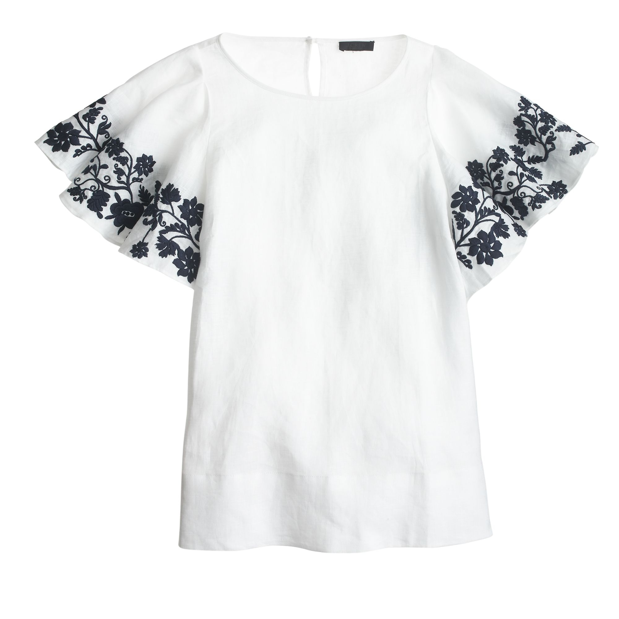 J.crew Collection Embroidered Linen Flounce Top in White | Lyst