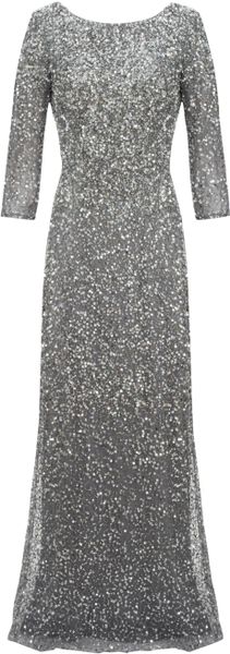 Adrianna Papell Long Sequin Dress in Gray (grey) | Lyst