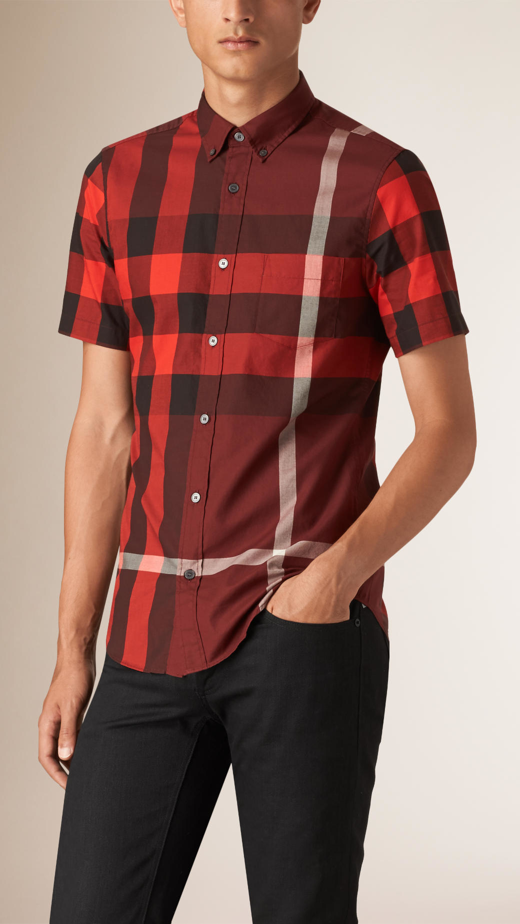 Lyst - Burberry Giant Exploded Check Cotton Shirt Oxblood in Red for Men