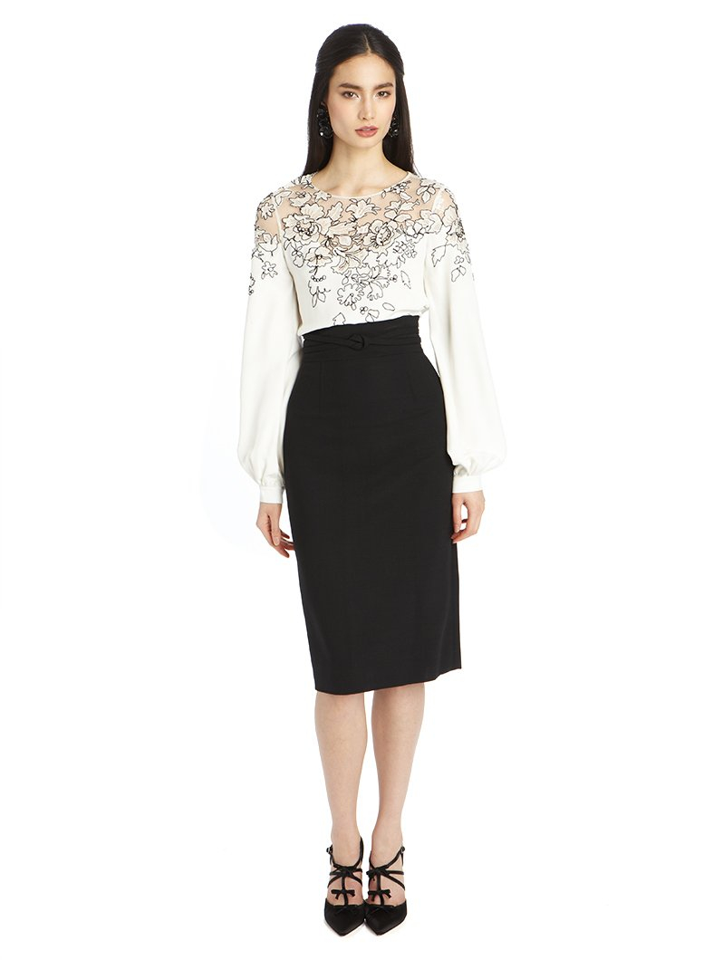 Lyst Oscar De La Renta Long Sleeve Silk Lace Embroidered Blouse In White