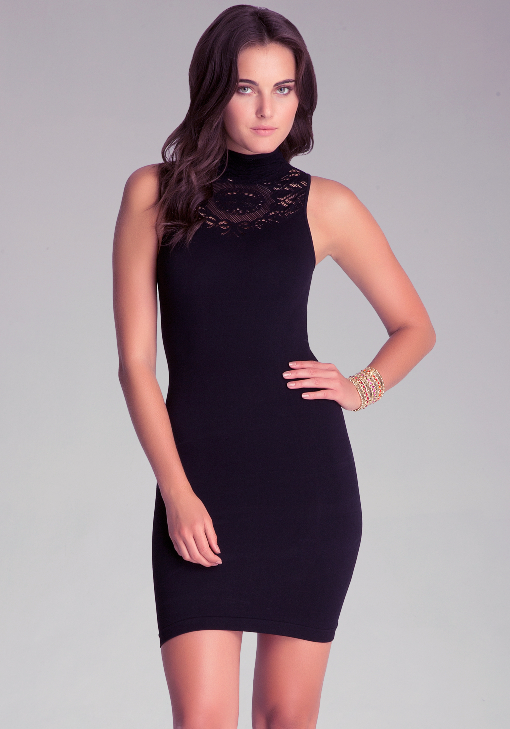 Download Bebe Sleeveless Mock Neck Dress in Black | Lyst