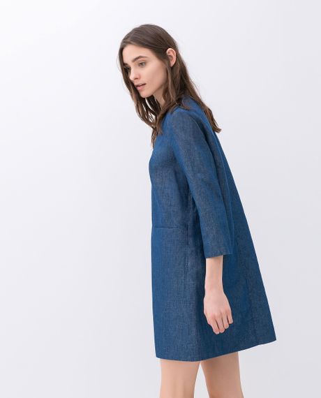  Zara  Denim Shirt  Dress  in Blue Indigo Lyst