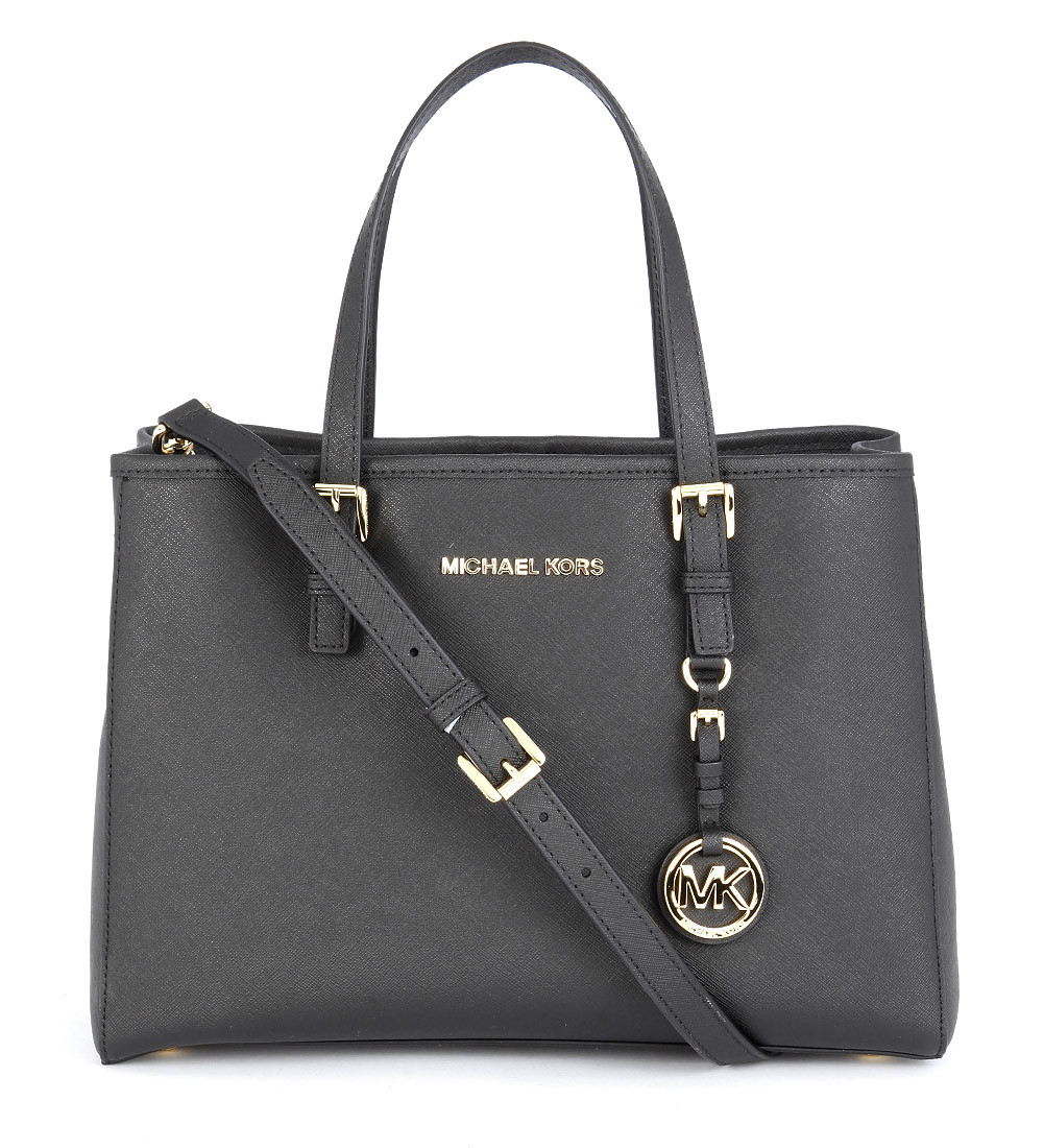 Michael kors Jet Set Travel Handbag In Black Saffiano Leather With ...