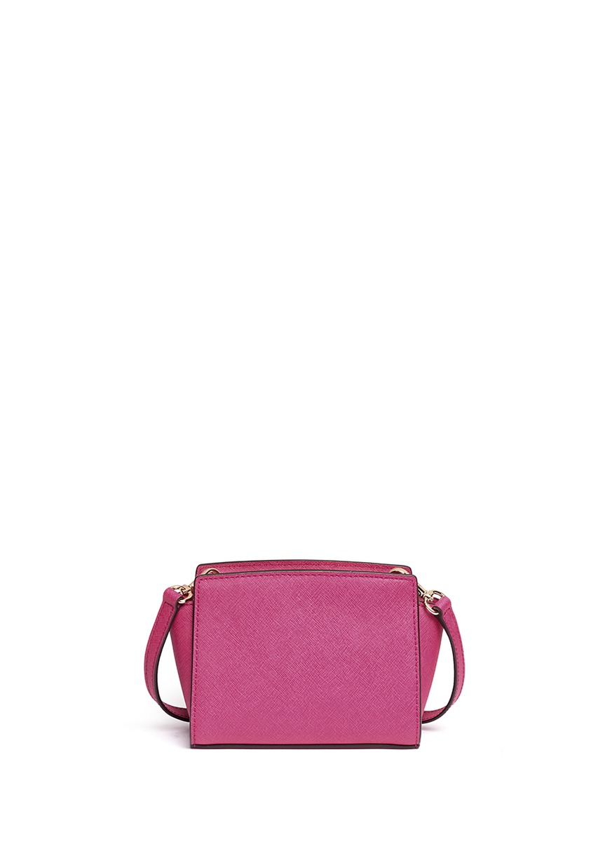 michael kors selma mini saffiano leather messenger bag in pink lyst michael kors selma mini saffiano leather messenger bag in pink lyst