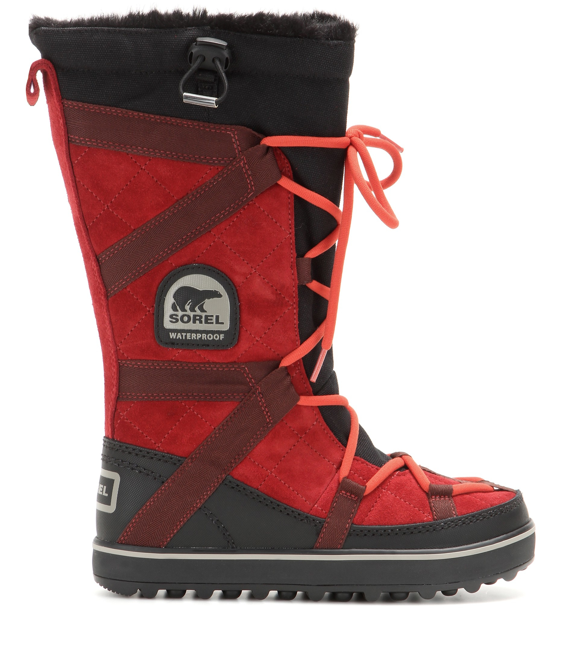 sorel explorer leather snow boots in dark red