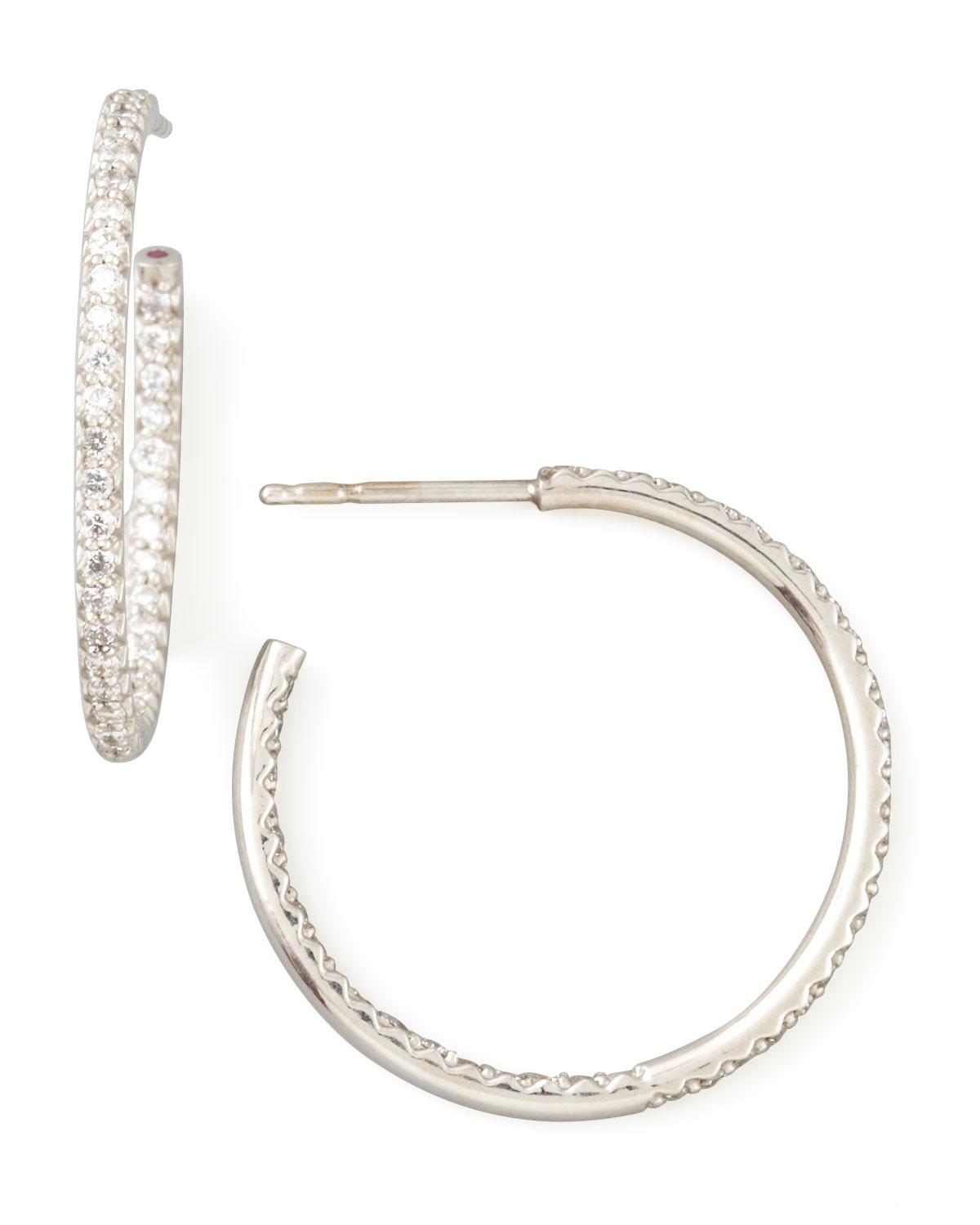 Roberto coin 25mm White Gold Diamond Hoop Earrings in Metallic | Lyst