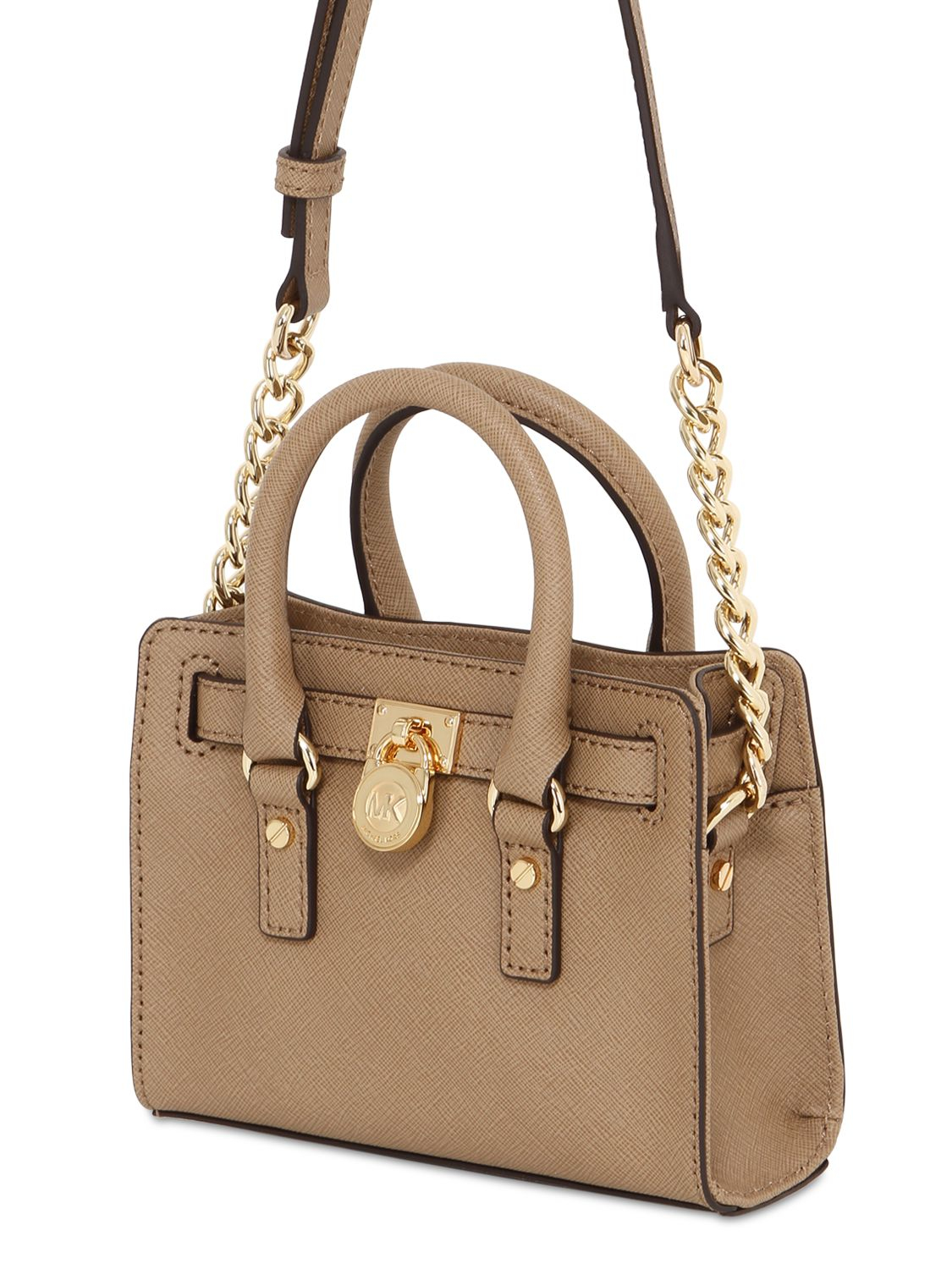 Michael Kors Mini Hamilton Saffiano Leather Bag In Natural Gallery