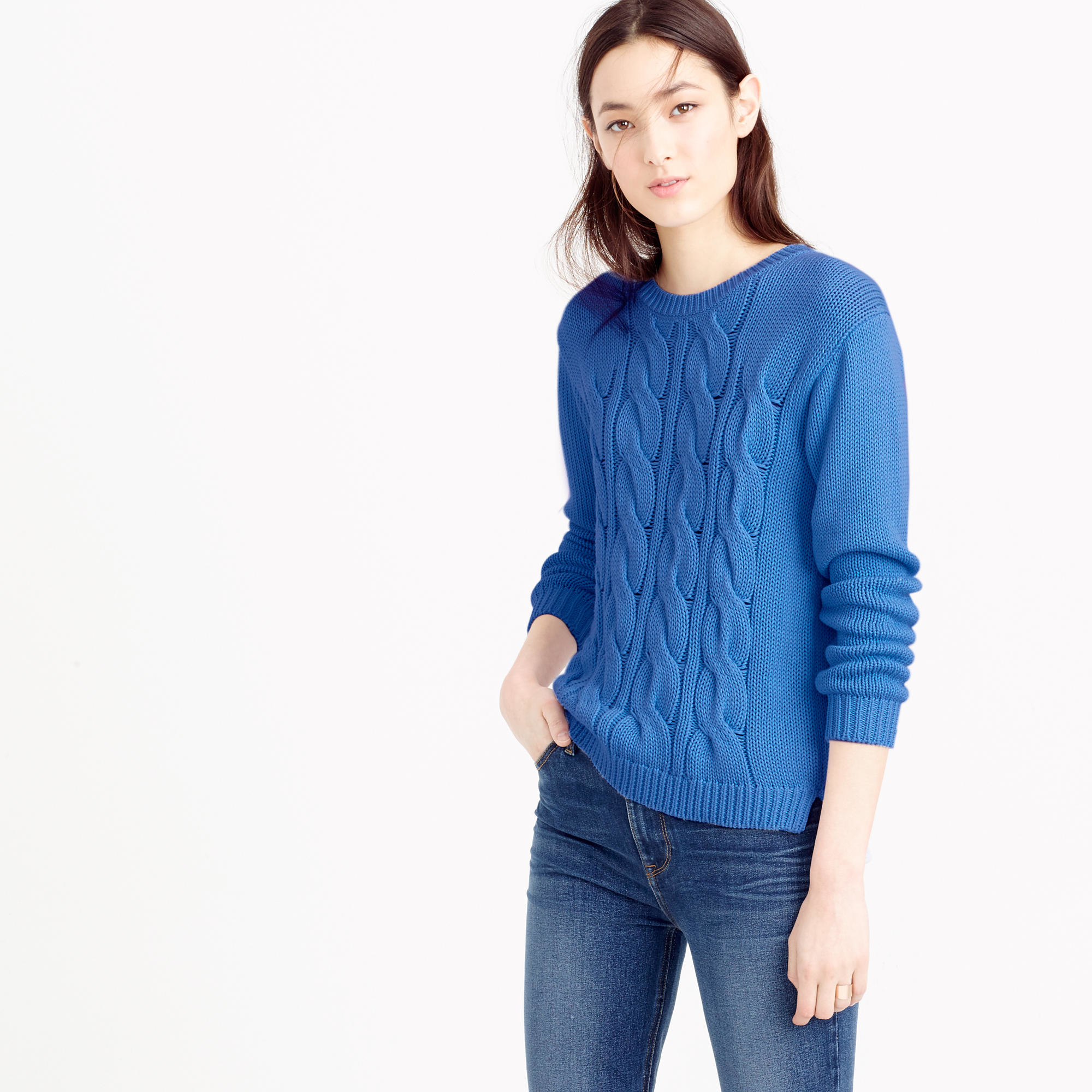 J.crew Cotton Cable Sweater in Blue | Lyst