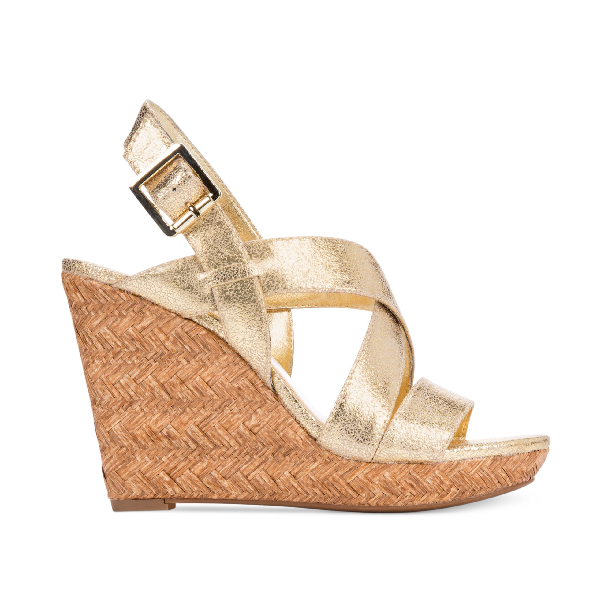 Jessica simpson Jerrimo Platform Wedge Sandals in Metallic | Lyst
