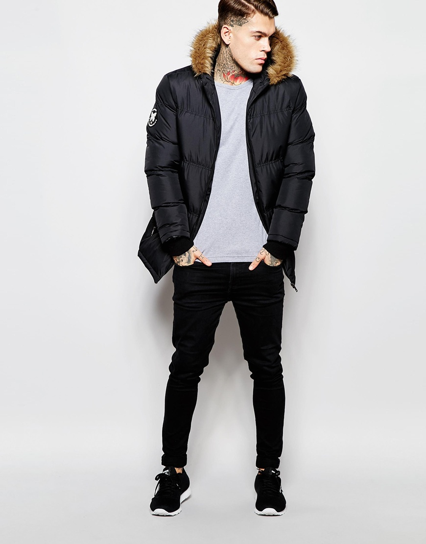 Good for nothing Padded Jacket With Faux Fur Hood in Black for Men | Lyst