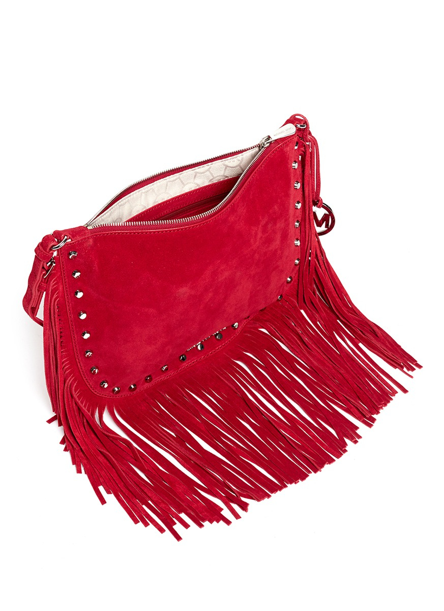 Michael kors 'billy' Medium Suede Fringe Shoulder Bag in Red Lyst