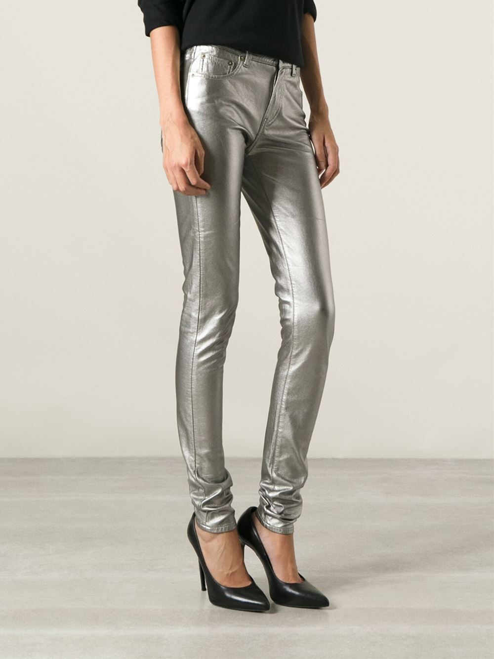 Lyst - Saint laurent Metallic Skinny Jeans in Metallic