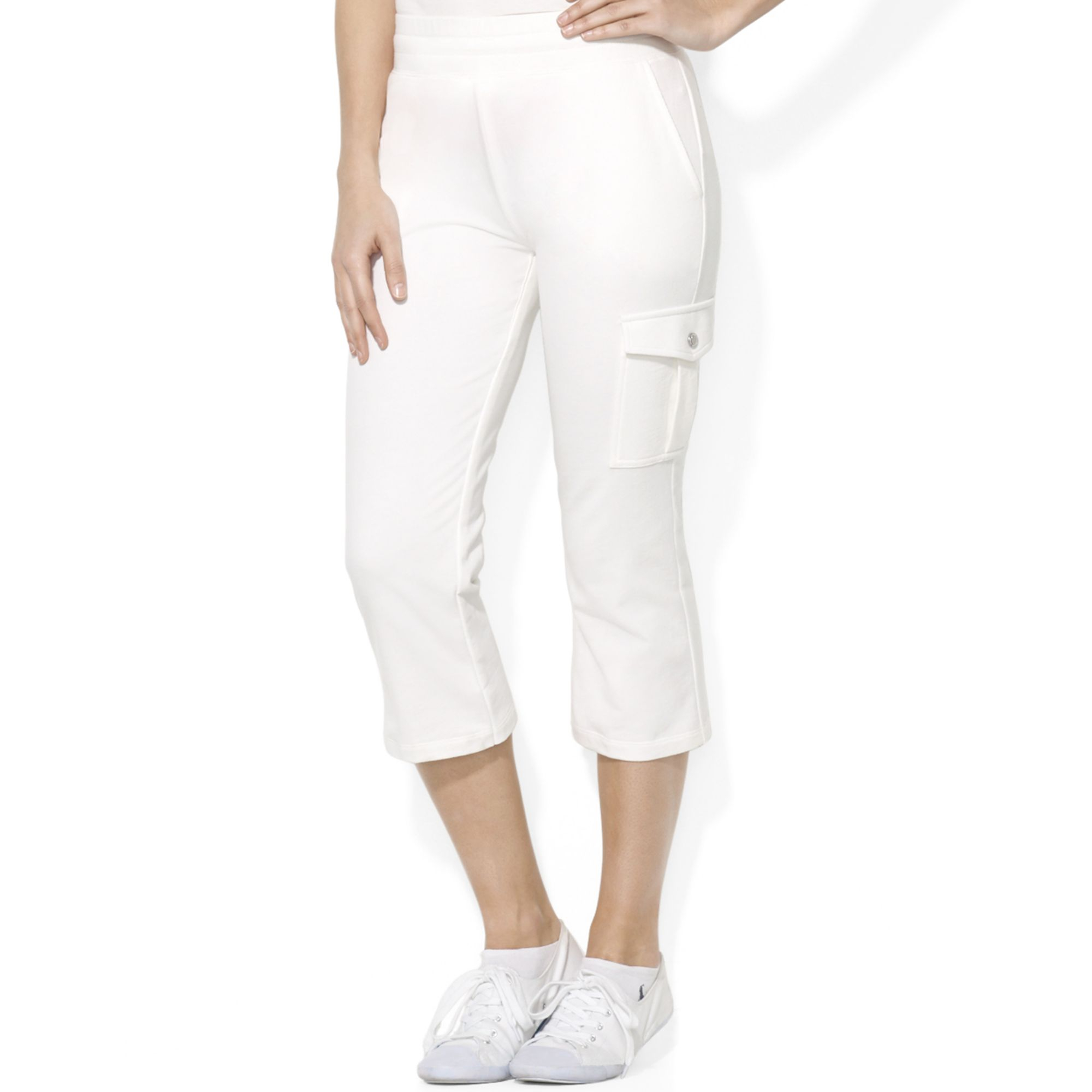 Lauren By Ralph Lauren French-Terry Cropped Cargo Pants in White (Pearl ...