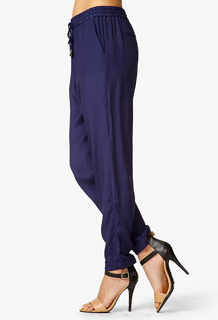 navy blue cuffed pants