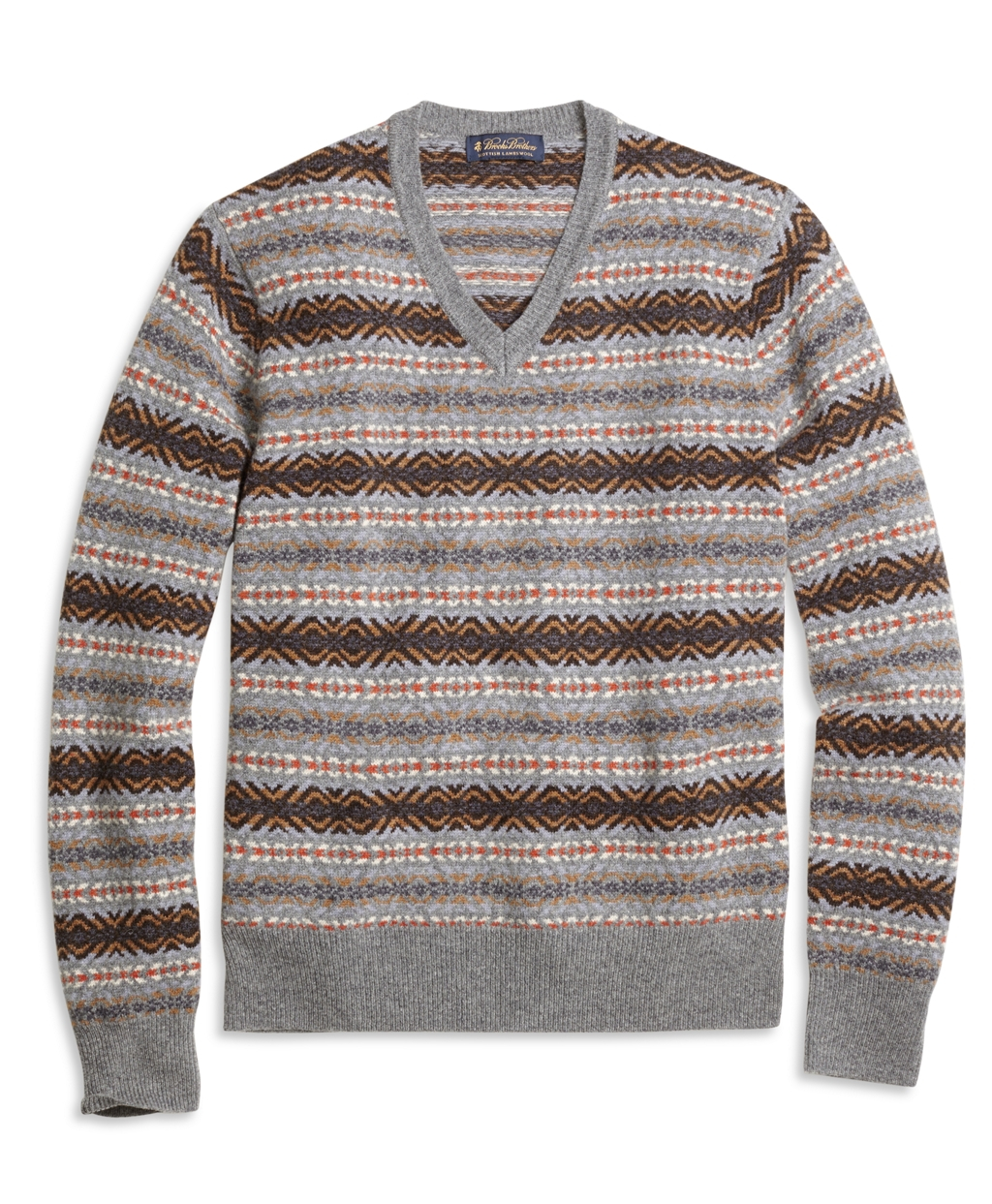 Brooks brothers Fair Isle V-neck Sweater in Gray for Men | Lyst