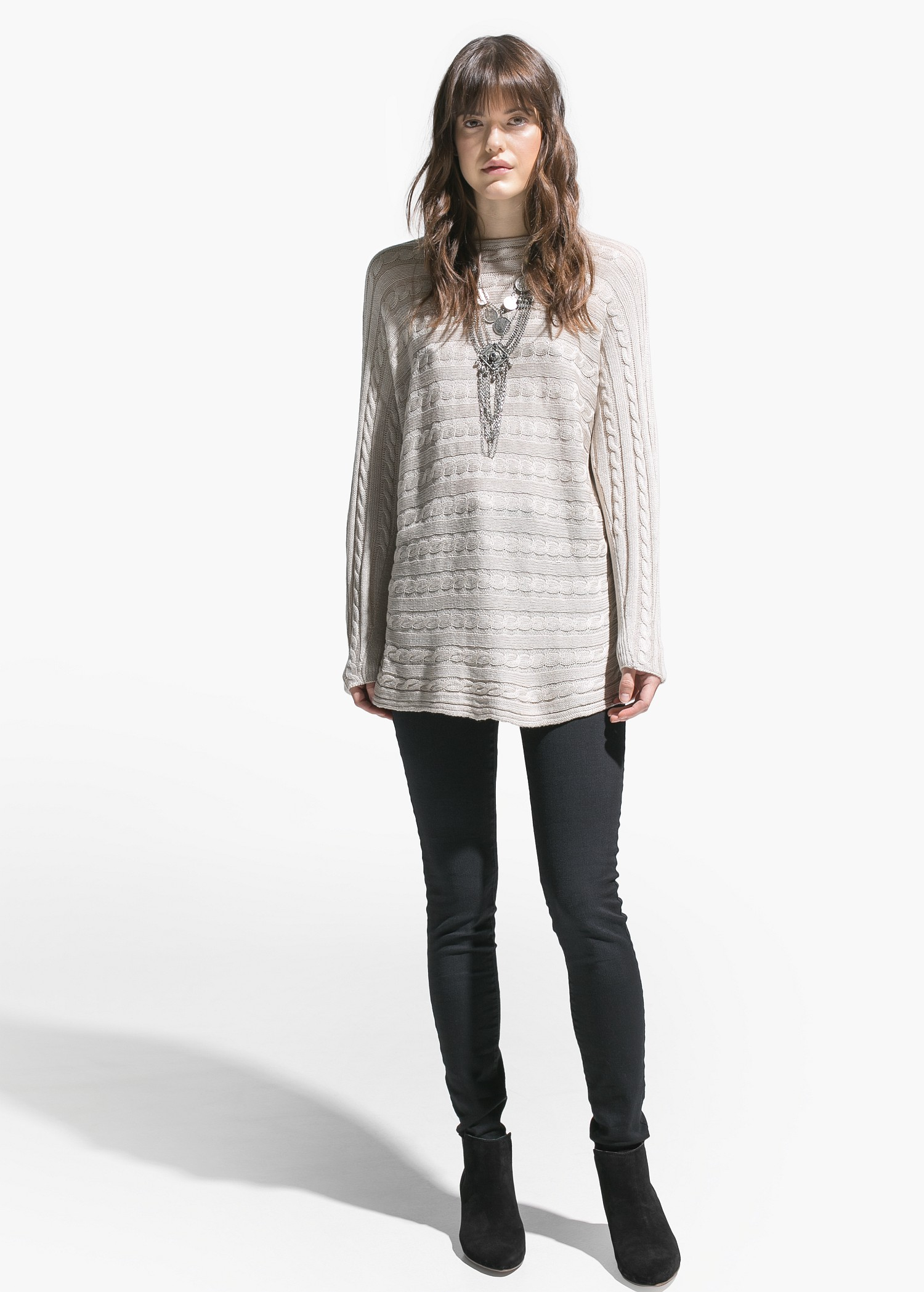 Mango Cable-knit Sweater in Brown | Lyst