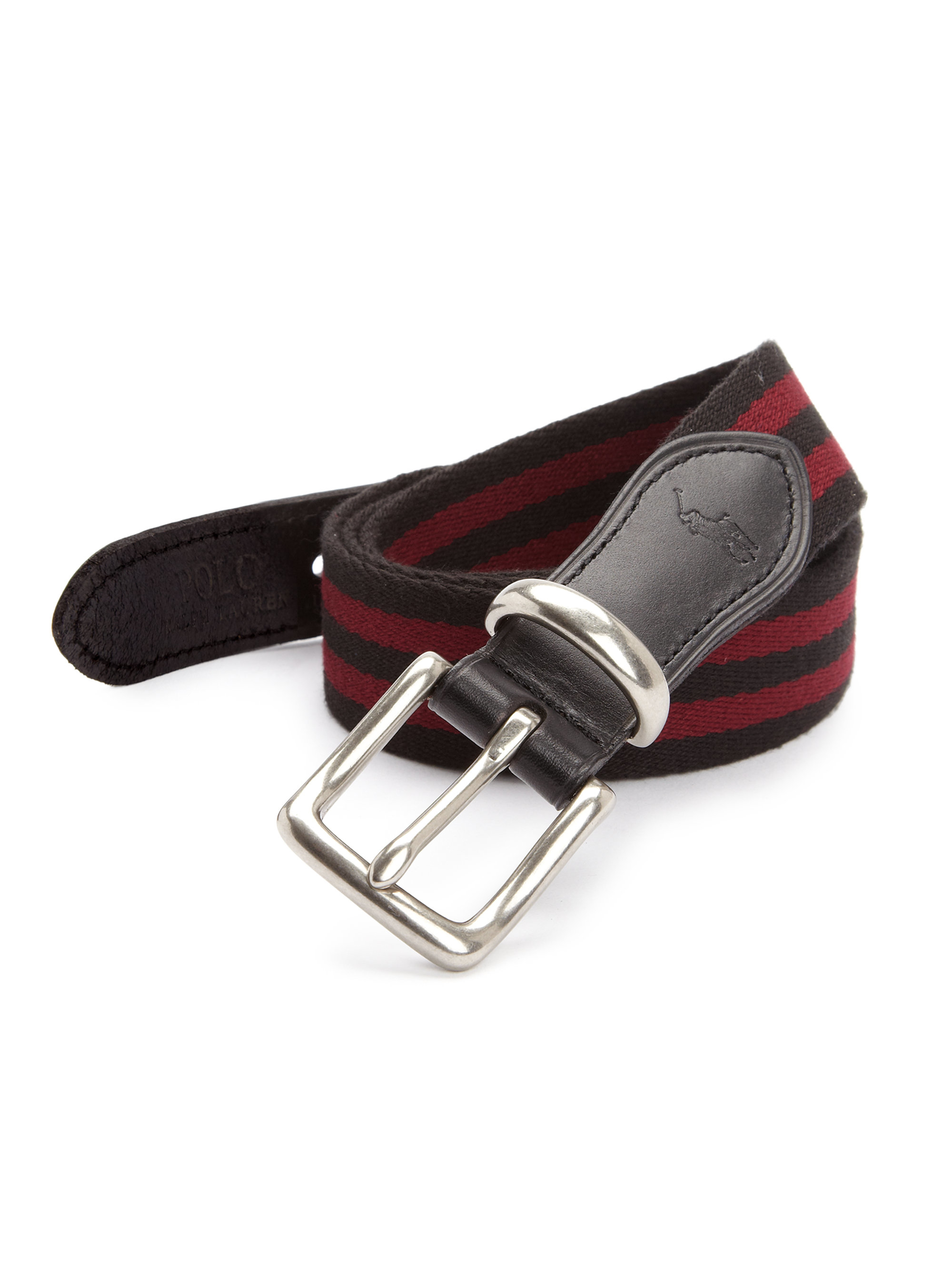 Polo ralph lauren Harrison Leather-detail Striped Cotton Belt in ...  