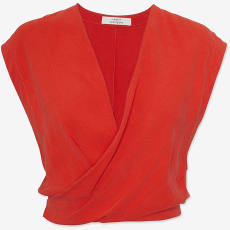 Robert Rodriguez Sleeveless V Wrap Open Back Crop Top in Red (red-) | Lyst